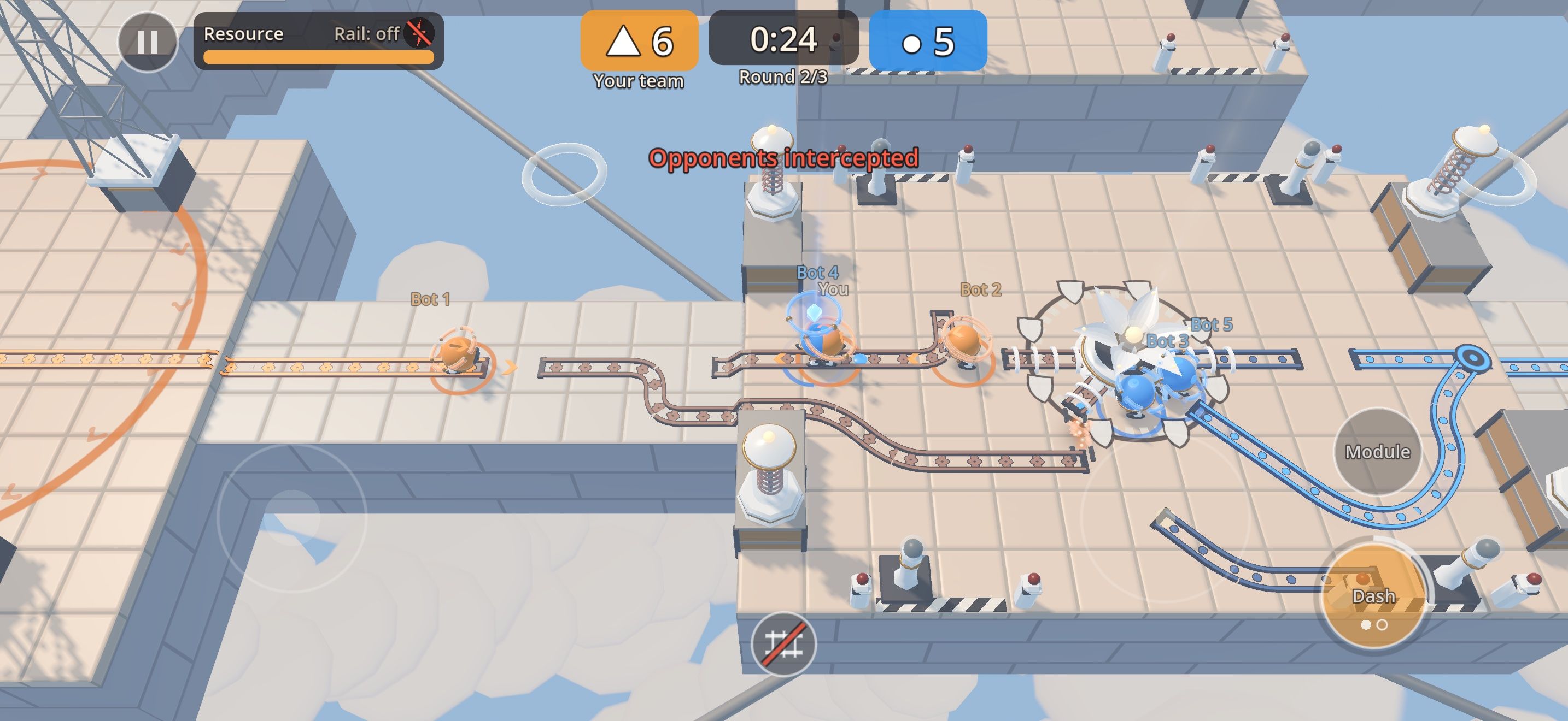 In-game screenshot on Cloud Wharf: couriers fight at the guarded receiver above the clouds; the message reads “Opponents intercepted”.